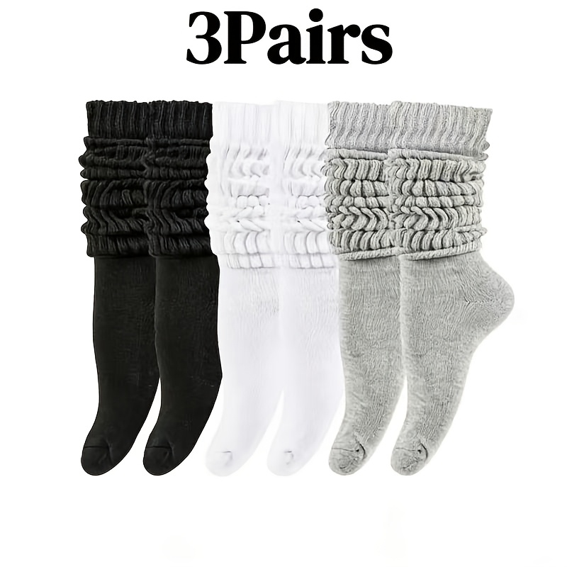 TEMU 3-pairs Women's Easy Comfortable Solid Color Mid-calf Socks, Christmas Gift, Wear, Autumn-winter Black White Gray Solid Color Versatile Socks