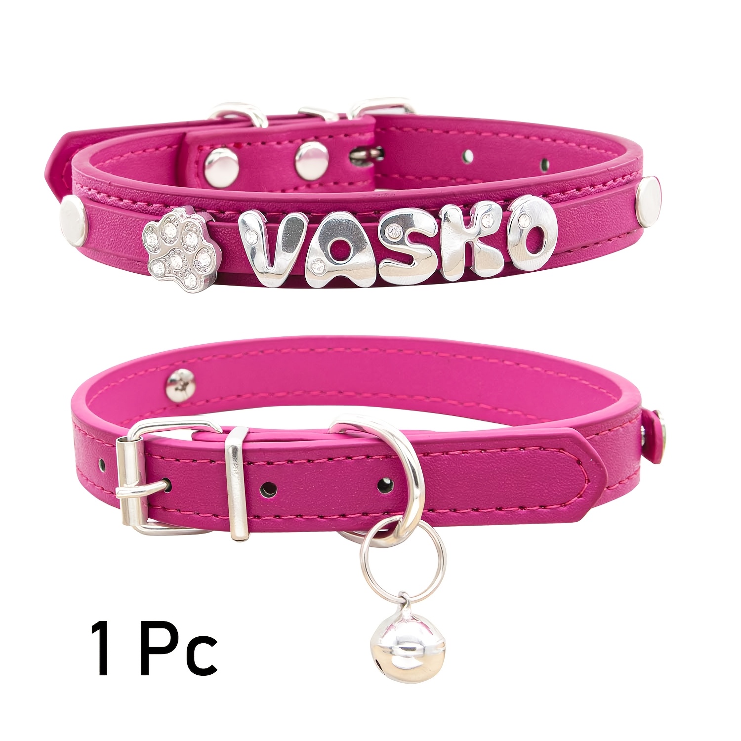 TEMU 1pc Personalized Cat Collar Faux Leather Puppy Cat Id Collars With Exquisite Pendant, Customized Dog Pendant Tag Accessory Decoration For Small