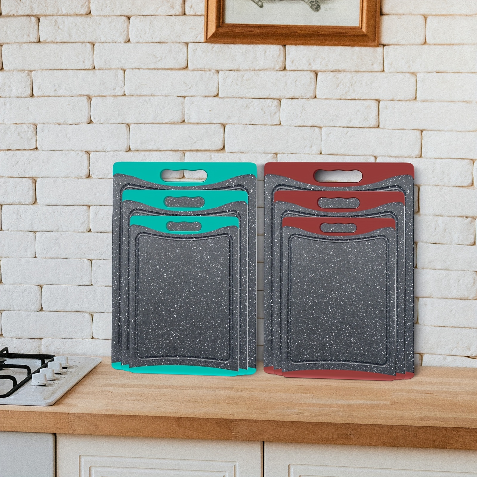 

Extra Large Cutting Boards, Plastic Cutting Boards For Kitchen (set Of 3) Cutting Board Set Dishwasher Chopping Board With Juice Easy-grip Handles, Dark Gray, Red, Turquoise, Perfect Gift Ideal