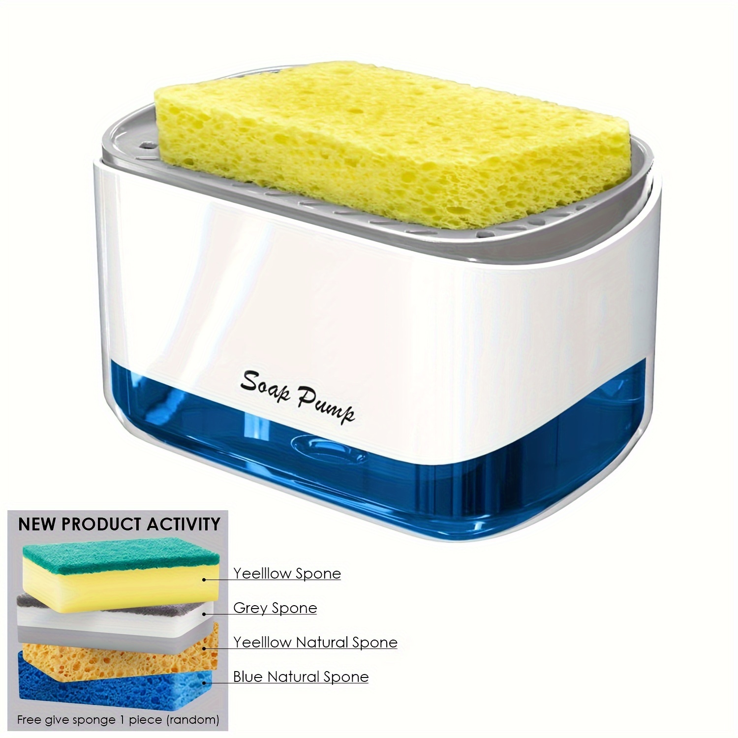 TEMU Bpa-free Abs Soap Dispenser Sponge , Countertop Dispenser, Uncharged, For , Bathroom, Dining & Indoor Use, Dishwashing Soap Storage