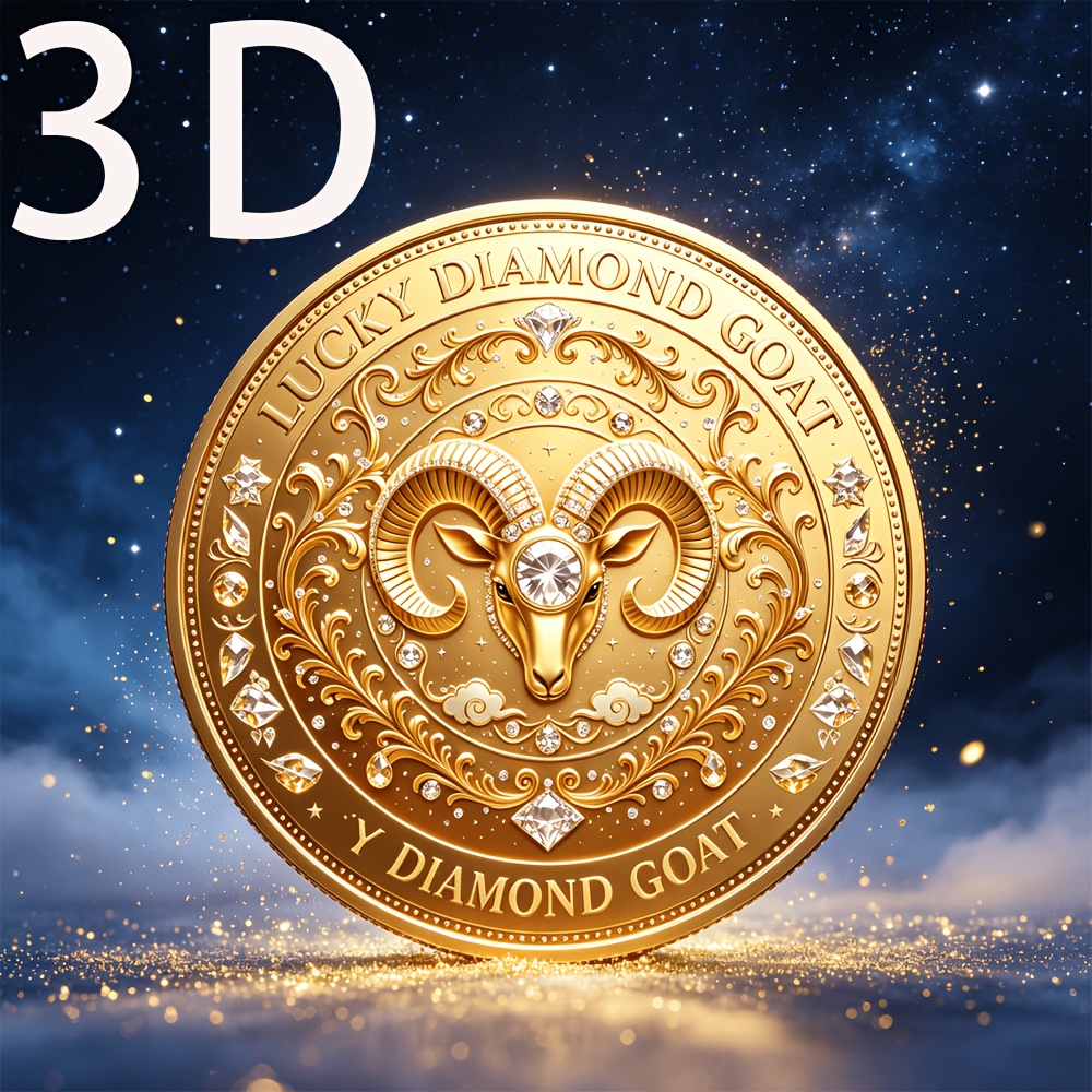 TEMU Replica Coin 3d Of And Diamond Goat Double-sided Color-printed Commemorative Coin, Bringing New Year's , Suitable For Zodiac New Year Gifting,