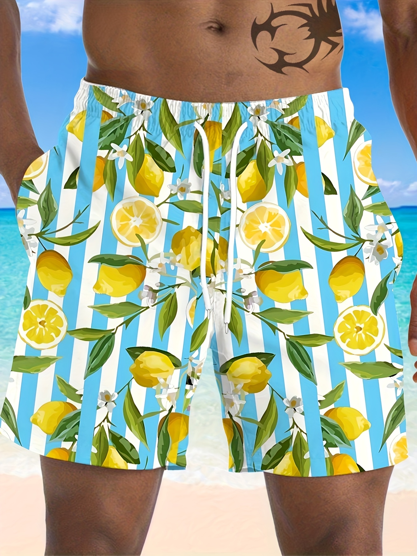 shorts plage à imprimé citron tropical hommes shorts bain Temu