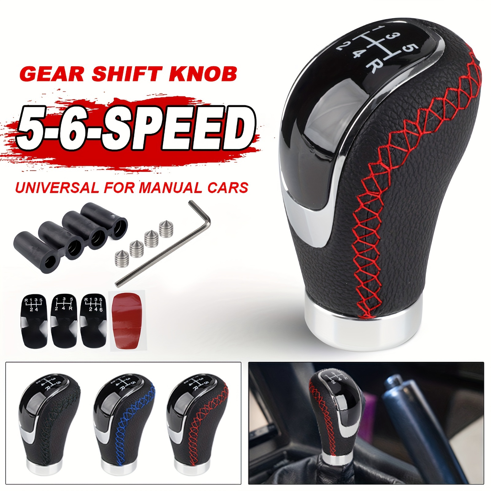 

Universal 5-/6- Aluminum Alloy + Pu Leather Gear Shifter Head, Replaceable + 4 Adapters + Installation Tools