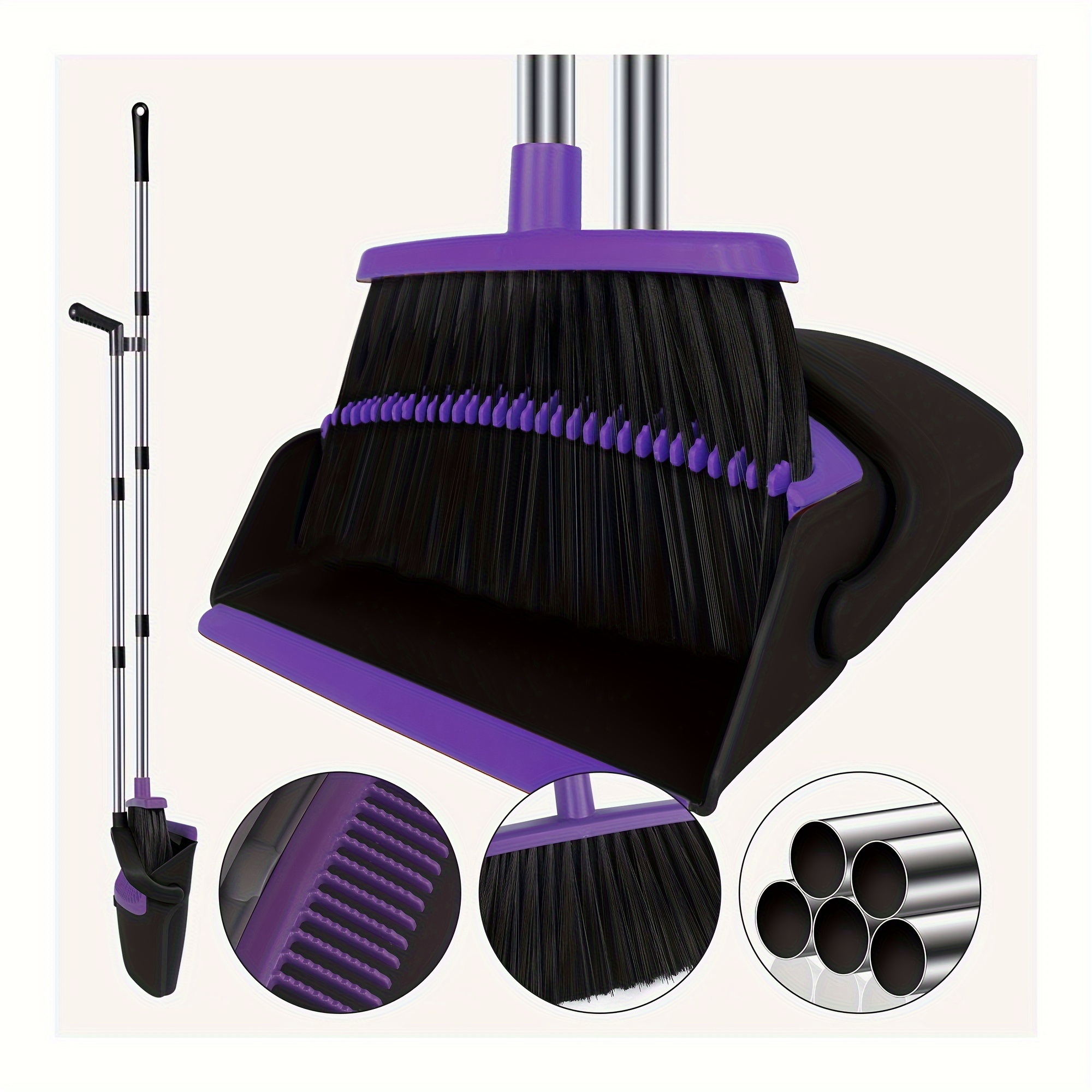 

Broom And Dustpan Set With 51" Long Handle For Home Kitchen Room Office Floor Use Upright Stand Up Stand Up Broom With Dustpan Combo