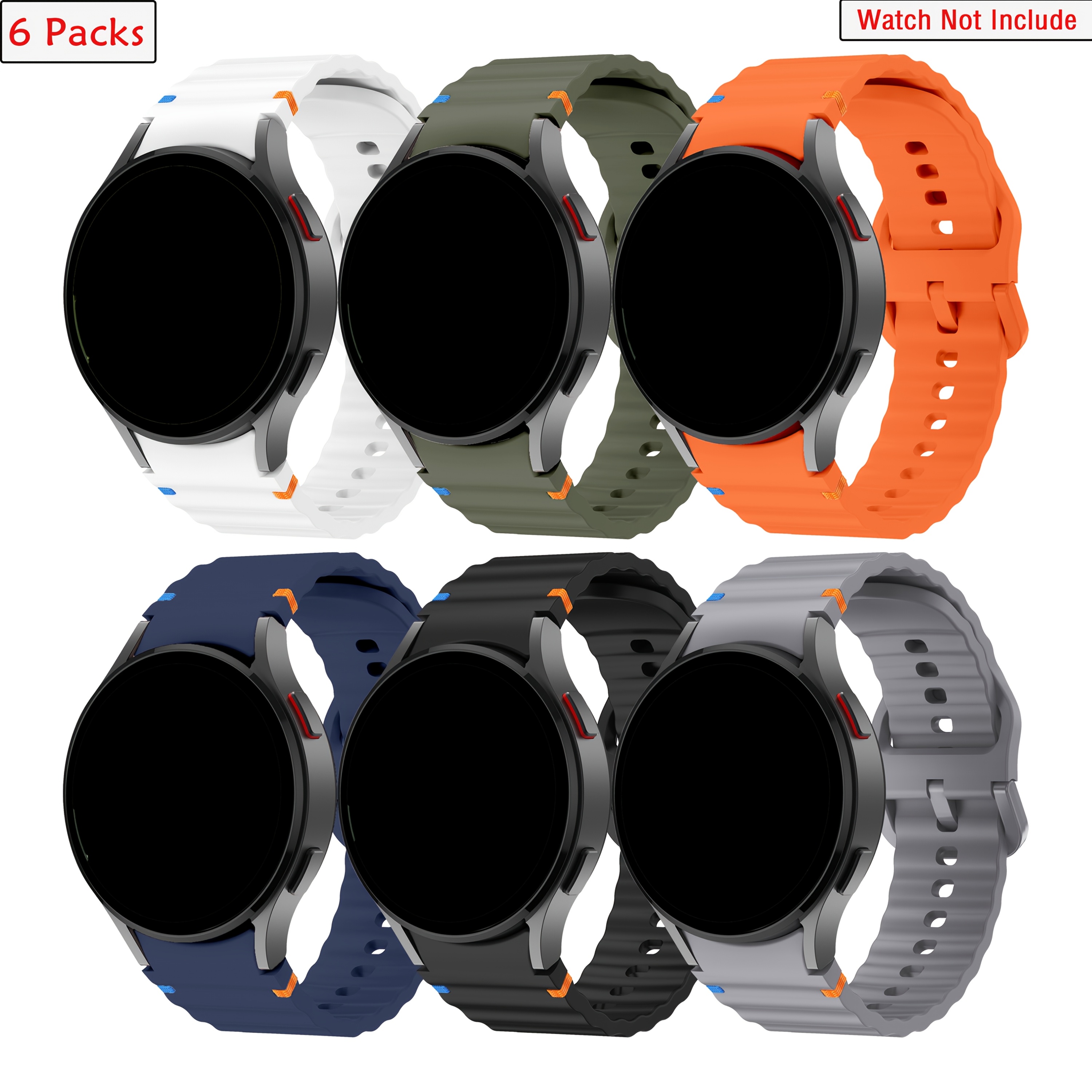TEMU 6-pack Suitable For Galaxy Watch 7 Sports Strap 40mm 44mm, Seamless Soft Silicone Strap, Suitable For Galaxy Watch Fe 40mm/ For Galaxy Watch 6 5
