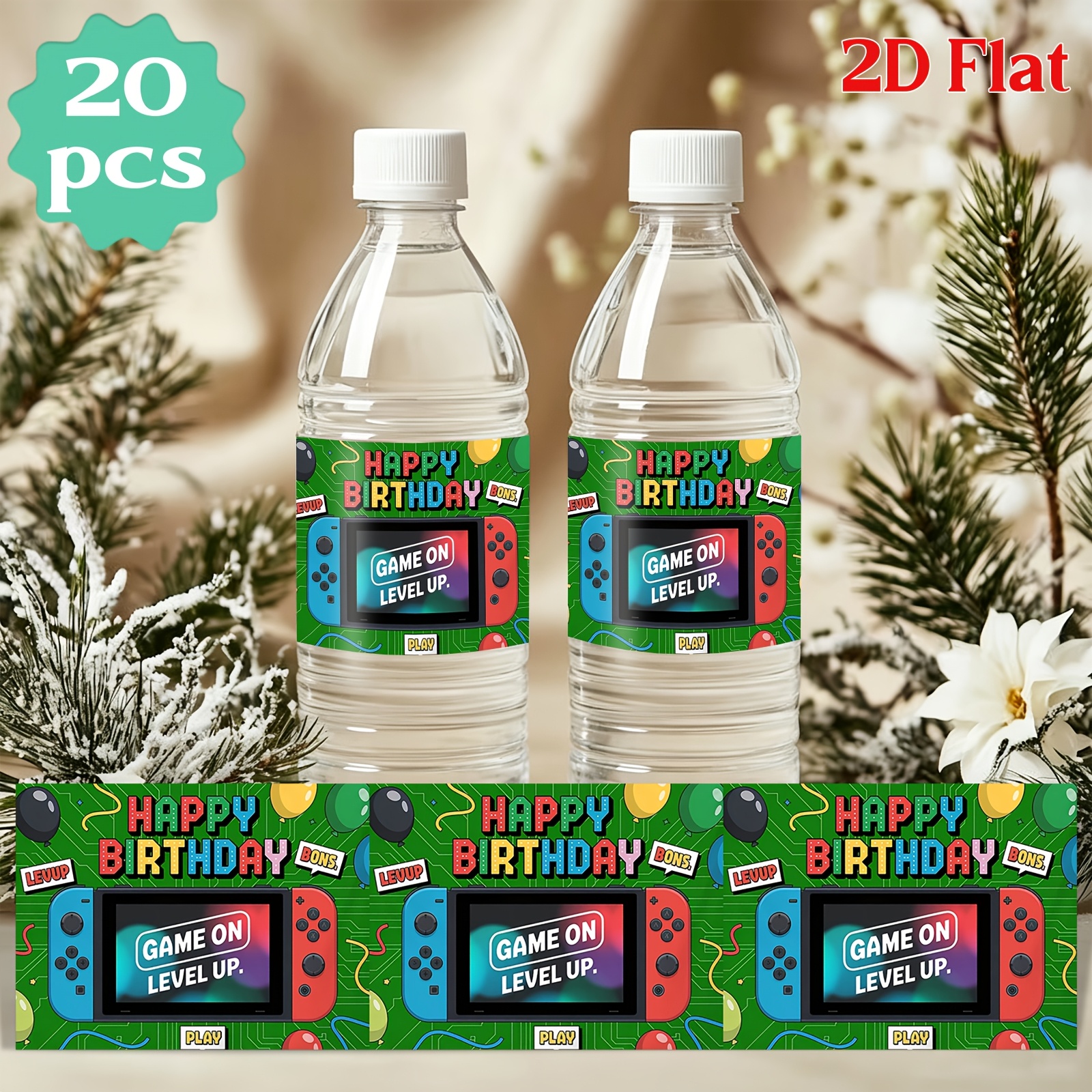 TEMU 2D Plat 20 stuks Waterflesstickers Level Up Verjaardagssticker Perfect voor Feestvieringen Decoraties en Cadeauverpakking Feestdecoraties Cadeau