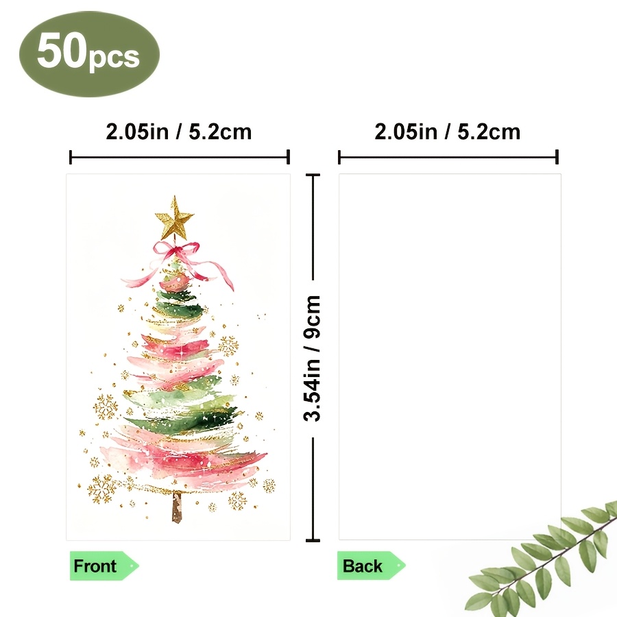 TEMU 50 cartes de vœux mini arbre de Noël aquarelle, cartes de poche, taille 5,2 x 9 cm, design arbre de Noël aquarelle dégradé rose et , dos vierge