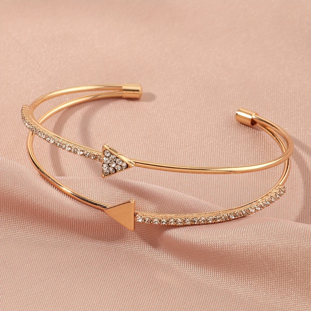 TEMU 1pc Metal Alloy Open Bangle Double Layer Exquisite Easy Rhinestone Wrist Additions Women's High-end Banquet Wedding Jewelry