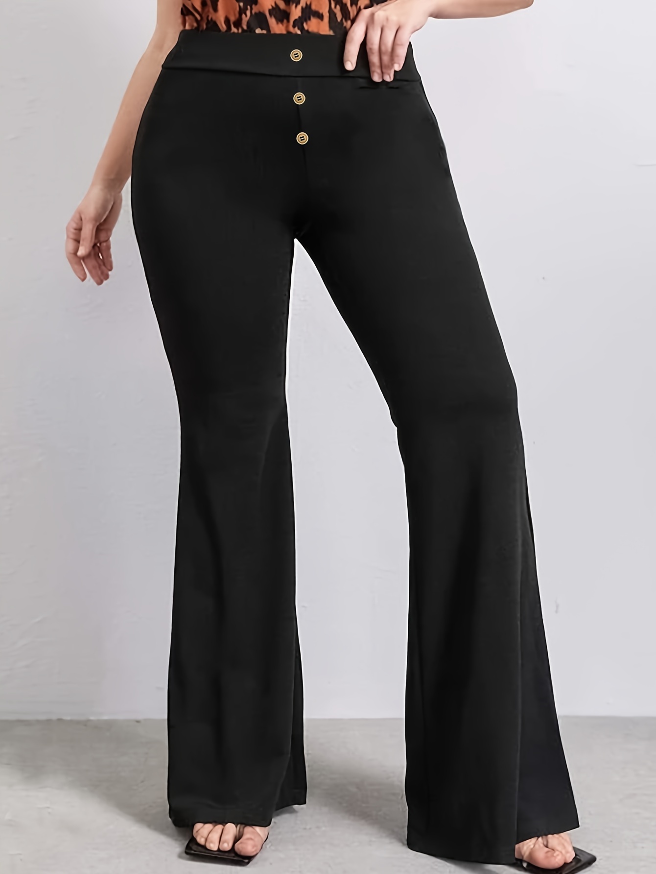Women's Basic Elegant Pants Plus Size Solid Seam Detail High