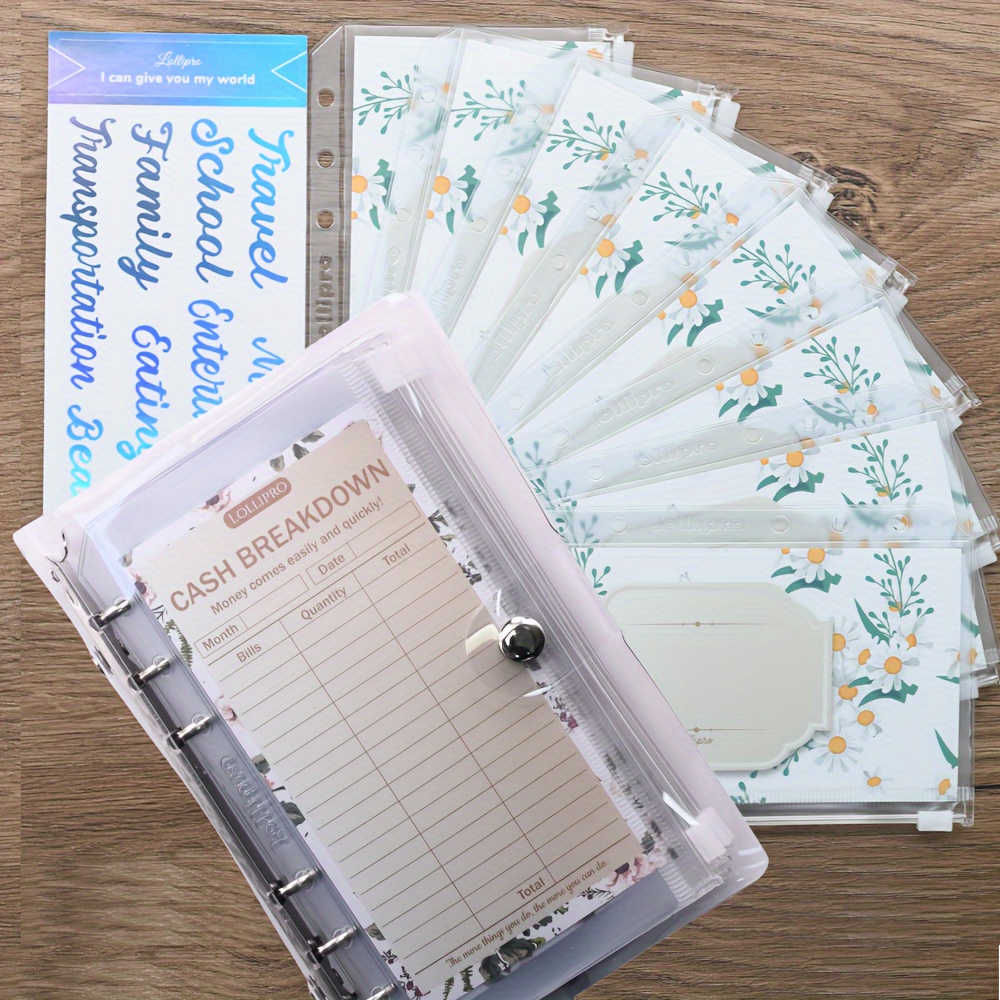 

A6 Clear Budget Binder Money Organizer 8 Pcs Pvc Cash Envelopes With 8 Pcs 300gsm Budget Subject Cards And Stickers Inside And Cash Breakdown Sheets, Camellia