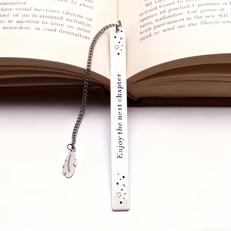 TEMU 1 Exquisite Stainless Steel Bookmark, "'enjoy The Next '" With Feather Pendant, An Artistic And A Growth Gift For Book Lovers, The Present For