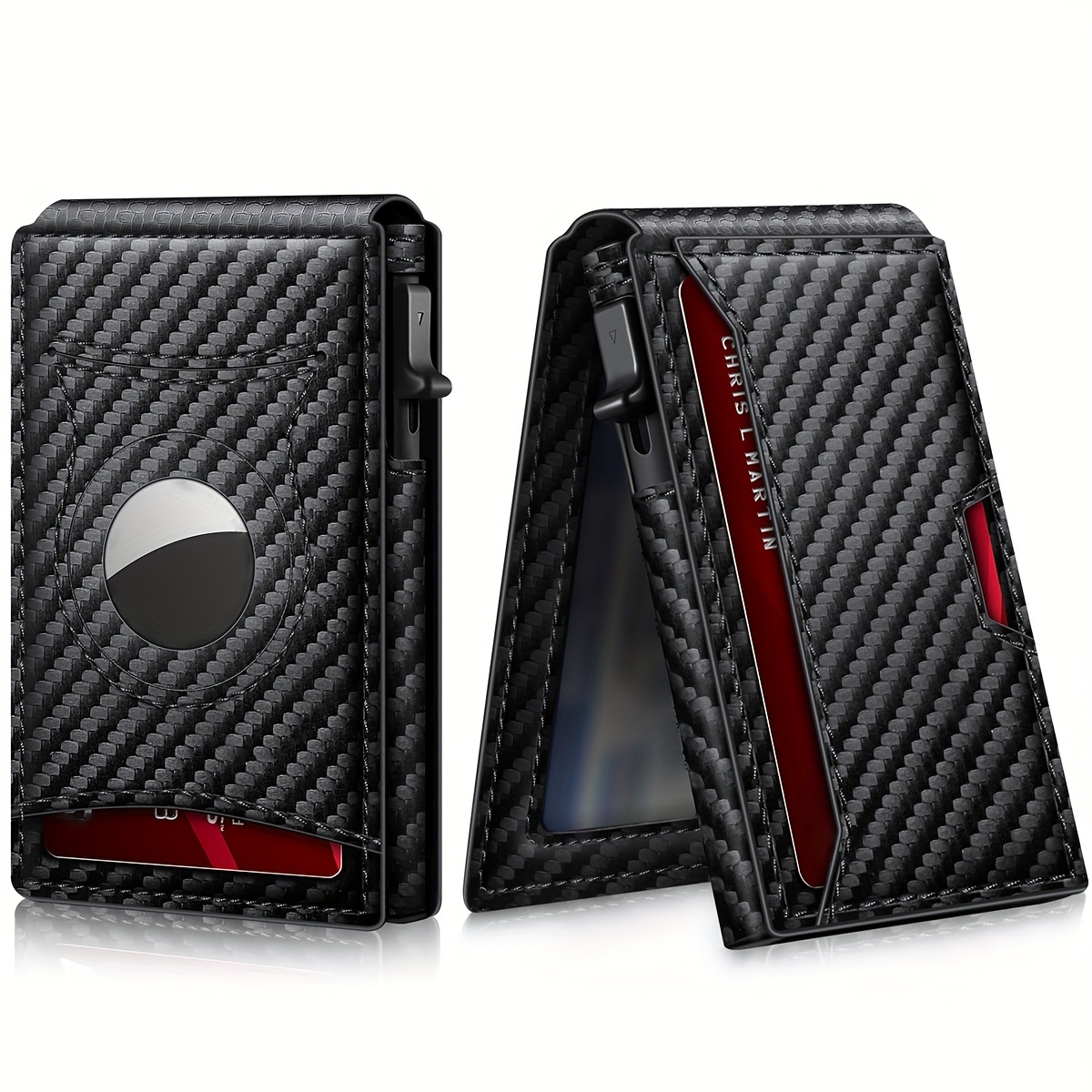 

1pc Men's New Business Rfid Anti-theft Scan Wallet, Carbon Fiber Side Push Card Holder