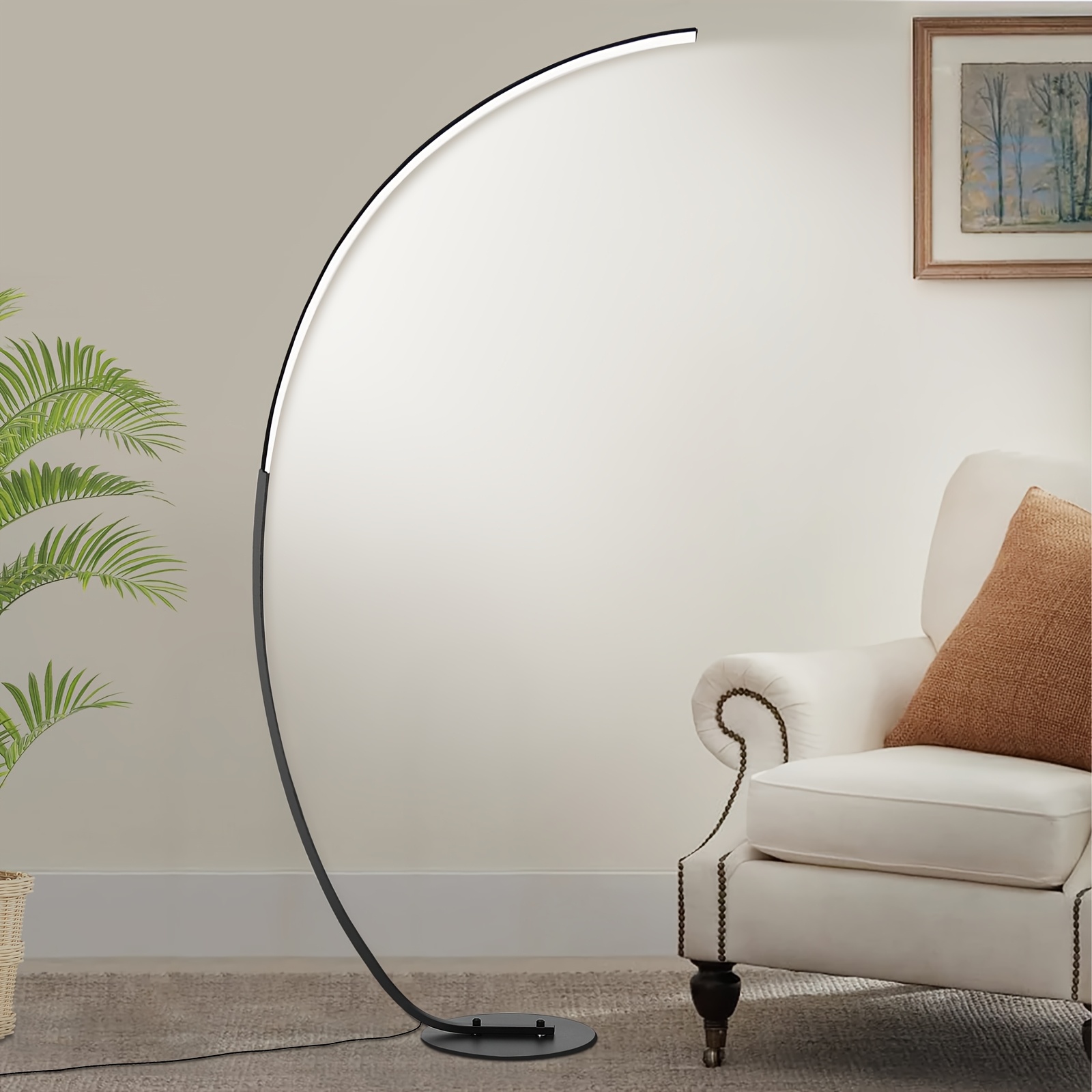 Image of 3 Color Temperature Dimmable Led Floor Lamp, Brushed Nickel Arc Floor Lamp For Living Room, Modern Tall Lamp With Remote Control Reading Floor Lamp For Bedroom Office