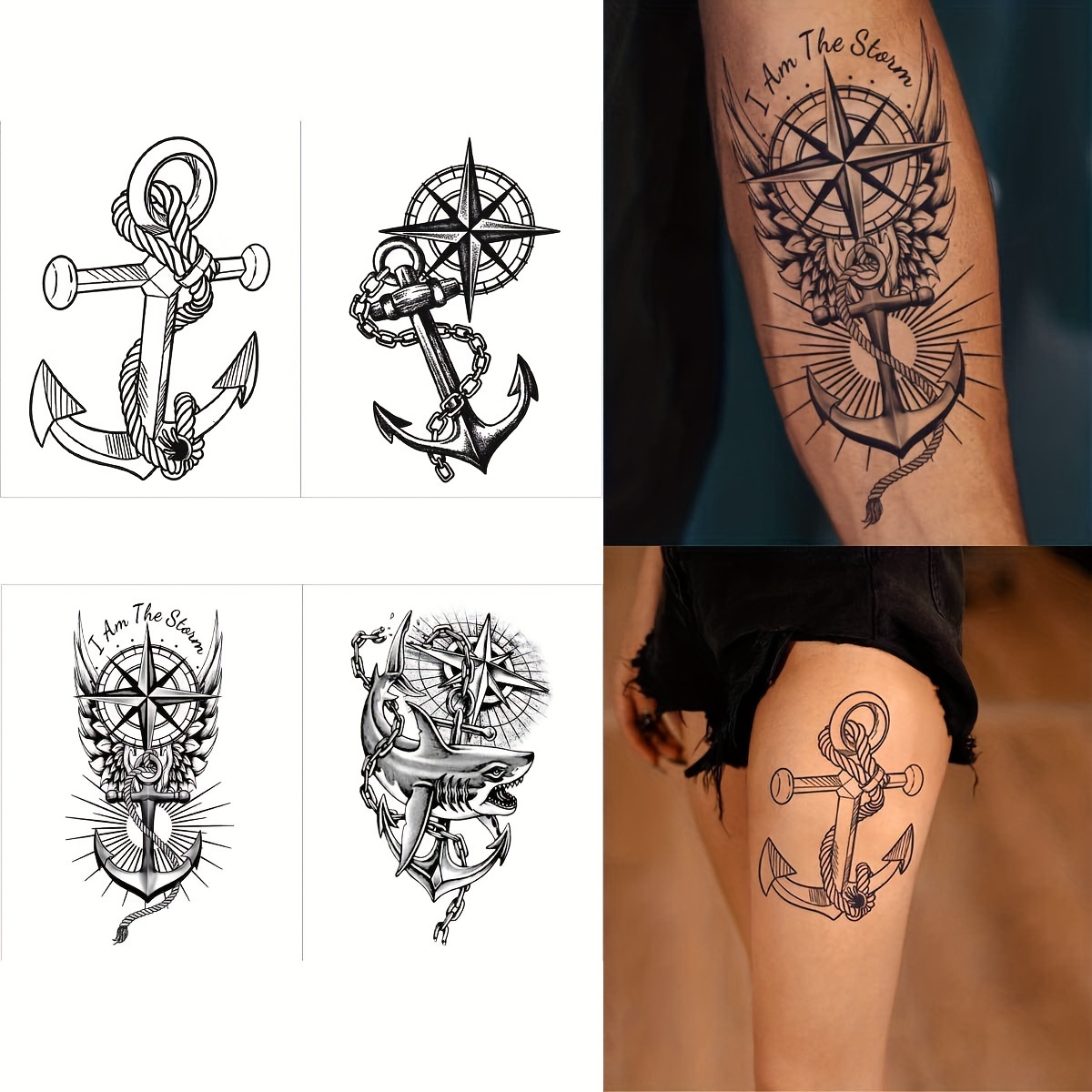 Four-pack Anchor Tattoo Stickers - Tattoo Stickers, Waterproof, , Non-reflective, Semi-permanent, Long-lasting