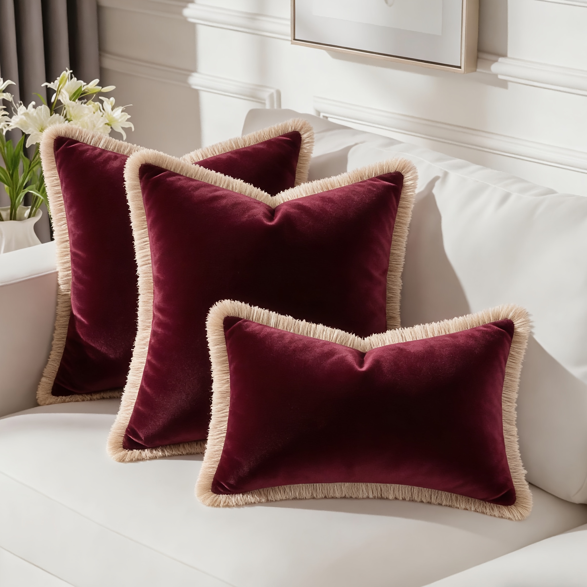 TEMU Housses de coussin décoratives en velours couleur unie, housses de coussin lombaire, avec fermeture éclair à l'arrière, lavables en machine,