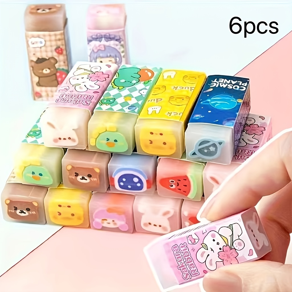 Image of 6pcs Random Mixing Of Pattern Colors Cute Cartoon Sandwich Rubber School Prize Drawing Pencil Eraser Can Cut Clean Office Eraser