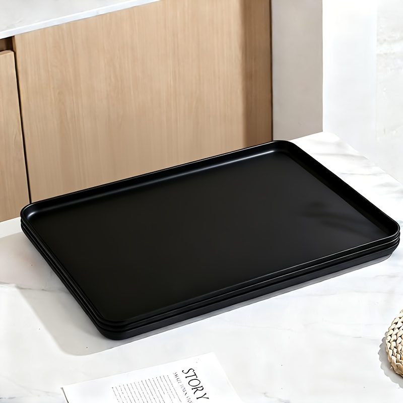 TEMU 3pcs, 50cm X 35cm, Large Plastic Black Rectangular Cutlery Tray - A Food Preparation And Utensil Board For Dessert/biscuit/fruit/food Display,