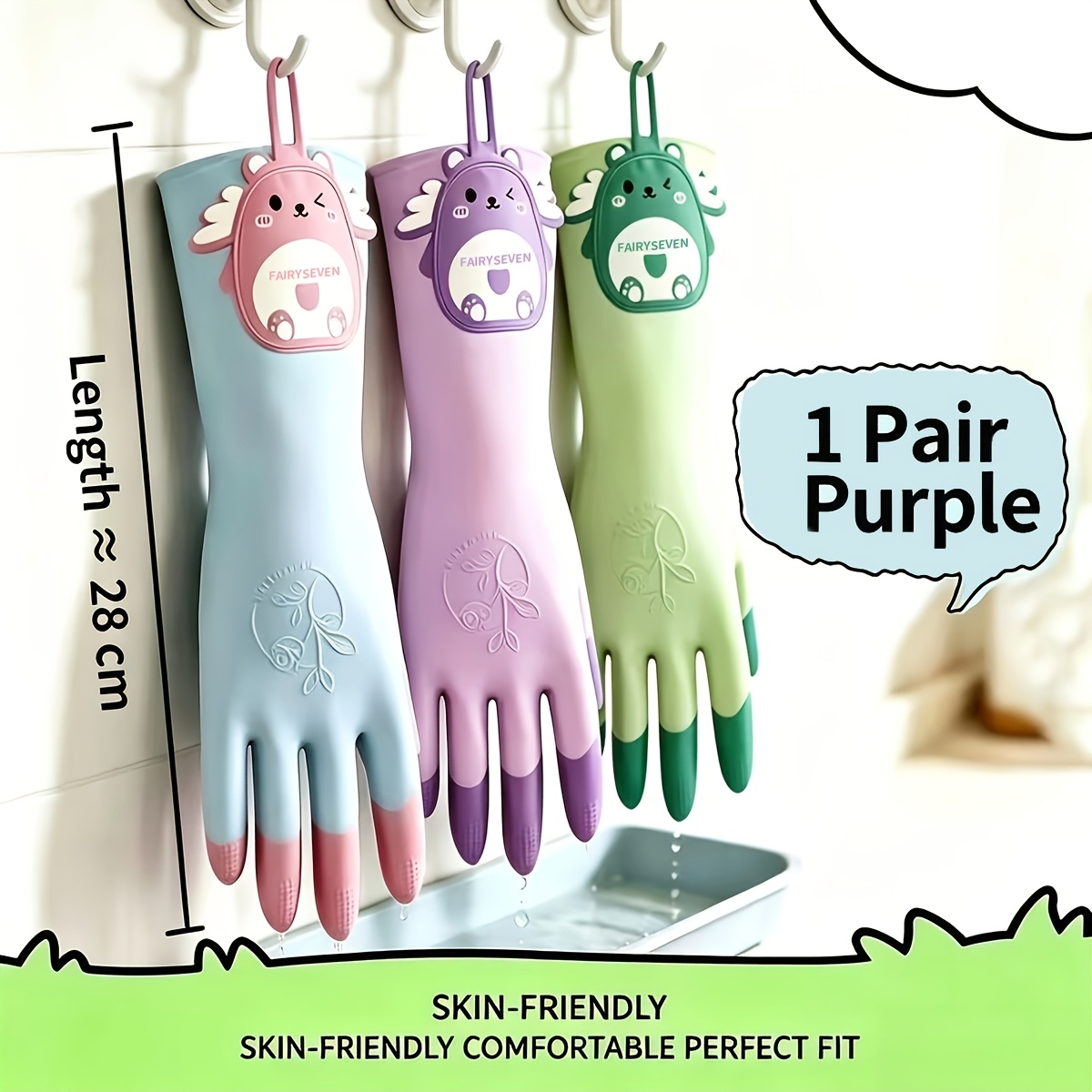 TEMU Gants de lavage à en dentelle nuage avec crochet, gants en caoutchouc à sécher suspendus avec coussinets antidérapants et poignets allongés,