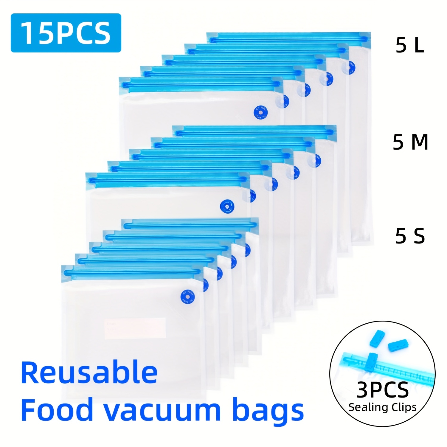 Image of 5/15pcs Agashe Reusable Vacuum Sealer Bags, Food-grade Plastic Pouches With Leakproof Zipper & Replaceable Air Valve, Sous Vide & Meal Prep Storage Bags For Vacuum Sealer Machines, For Long- Food
