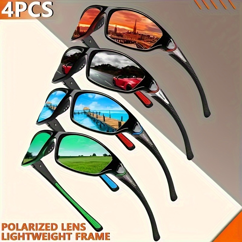 

4 Pcs Unisex Fashion Polarized Glasses, Sports Style, Lightweight Frame For Outdoor Cycling, Beach Party, Travel, Casual, Driving, Perfect Summer Eyewear