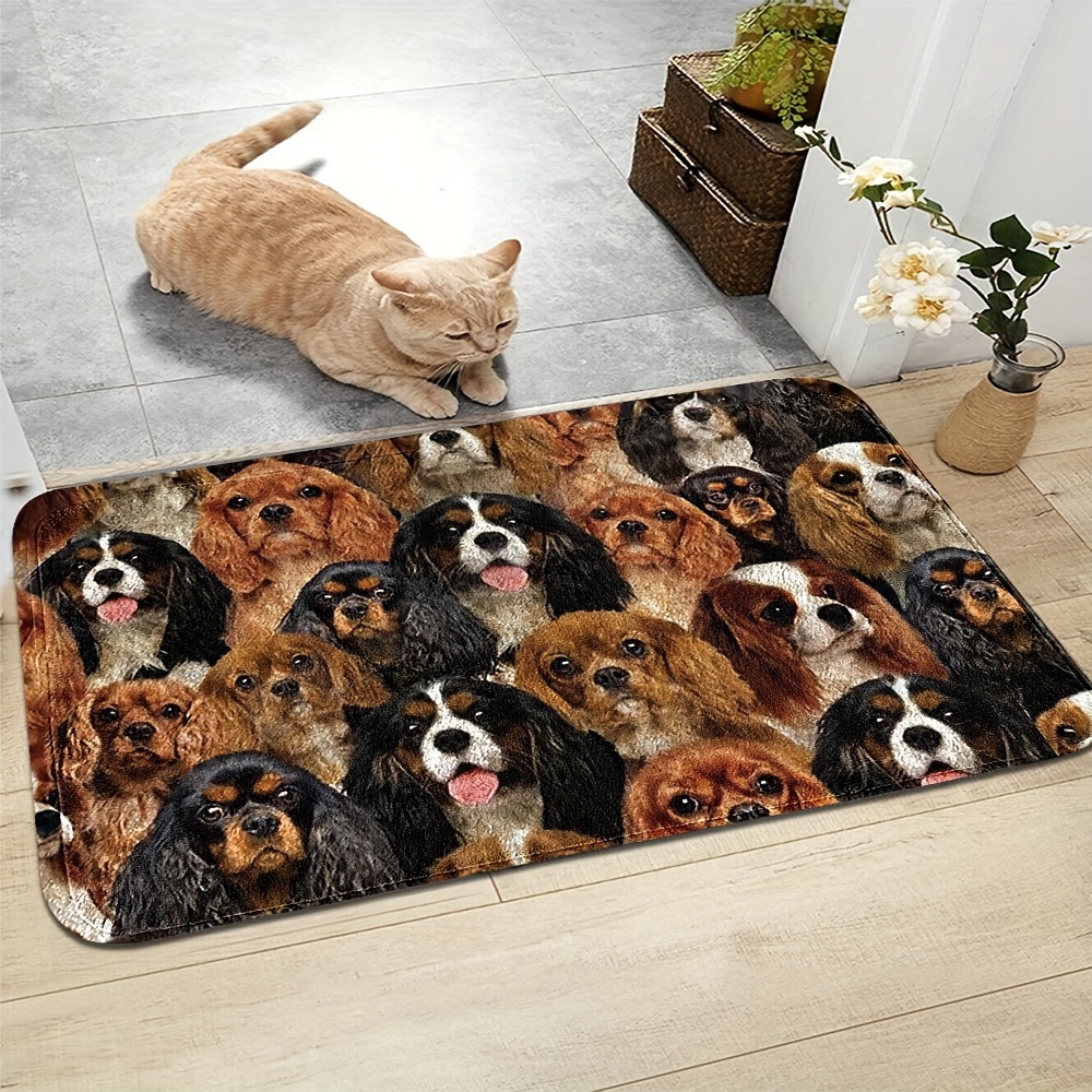 TEMU 1pc King Charles Spaniel Themed Decorative Doormat - Absorbent, Non-slip, Washable Polyester Mat, Suitable For Kitchen, Bedroom, Living Room,