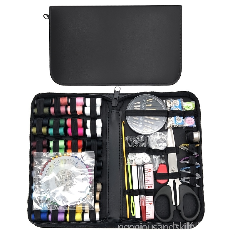 

Kit de Couture Portable de 172 Pièces avec Boutons Colorés, Ciseaux & Étui en Similicuir - Ensemble de Broderie Multifonctionnel DIY pour et les