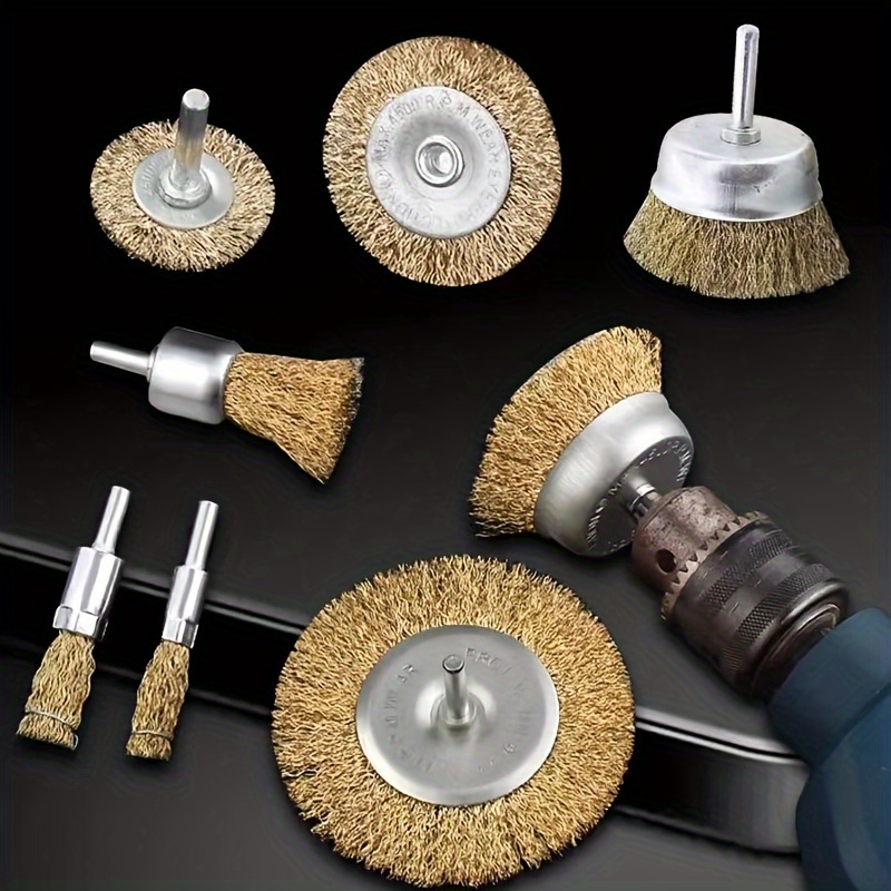 

5pcs Steel Wire Wheel Brush Set For Drill, Iron Base, Uncharged Steel Grit Buffing Tool Kit For Polishing, Rust Removal & Surface Prep