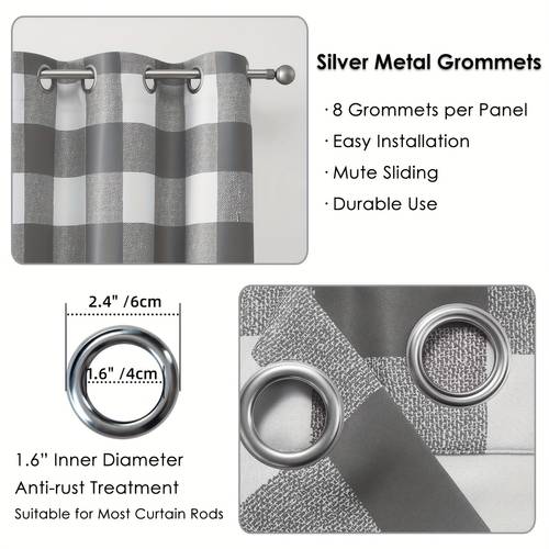 2 panels blackout buffalo check curtains for bedroom room darkening noise reducing thermal insulated grommet drapes for office living room home decoration