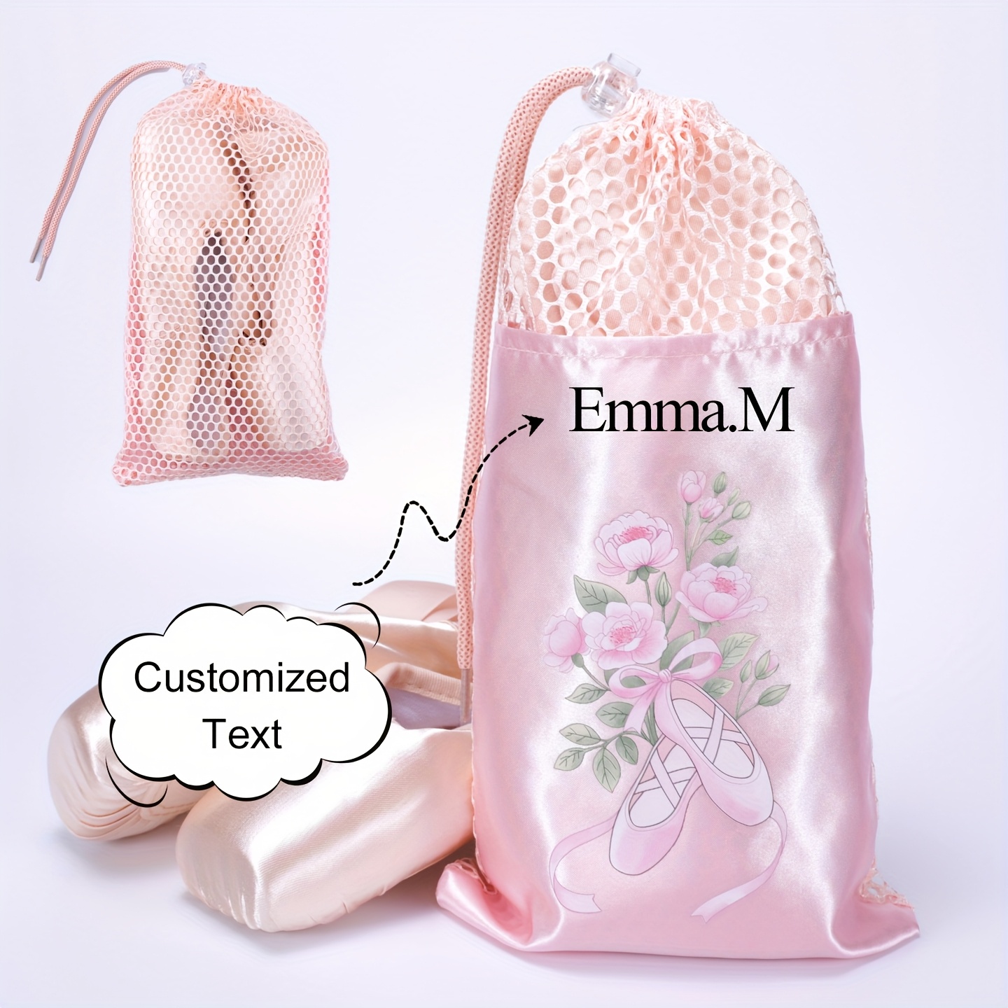 TEMU 1 Custom Dance Shoe Storage Bag - Personalized Ballet Shoe Print Canvas Drawstring Bag, Dance Shoe Organizer, Shoe Storage, Drawstring Shoe Bag