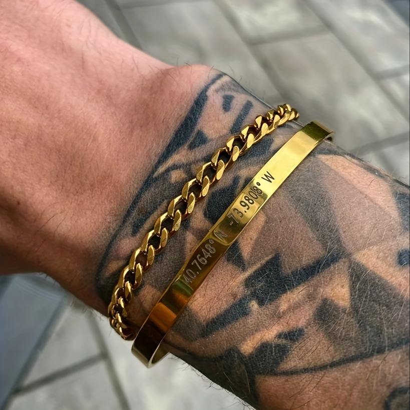 Men's 5mm Custom Coordinates Bracelet Double Sided