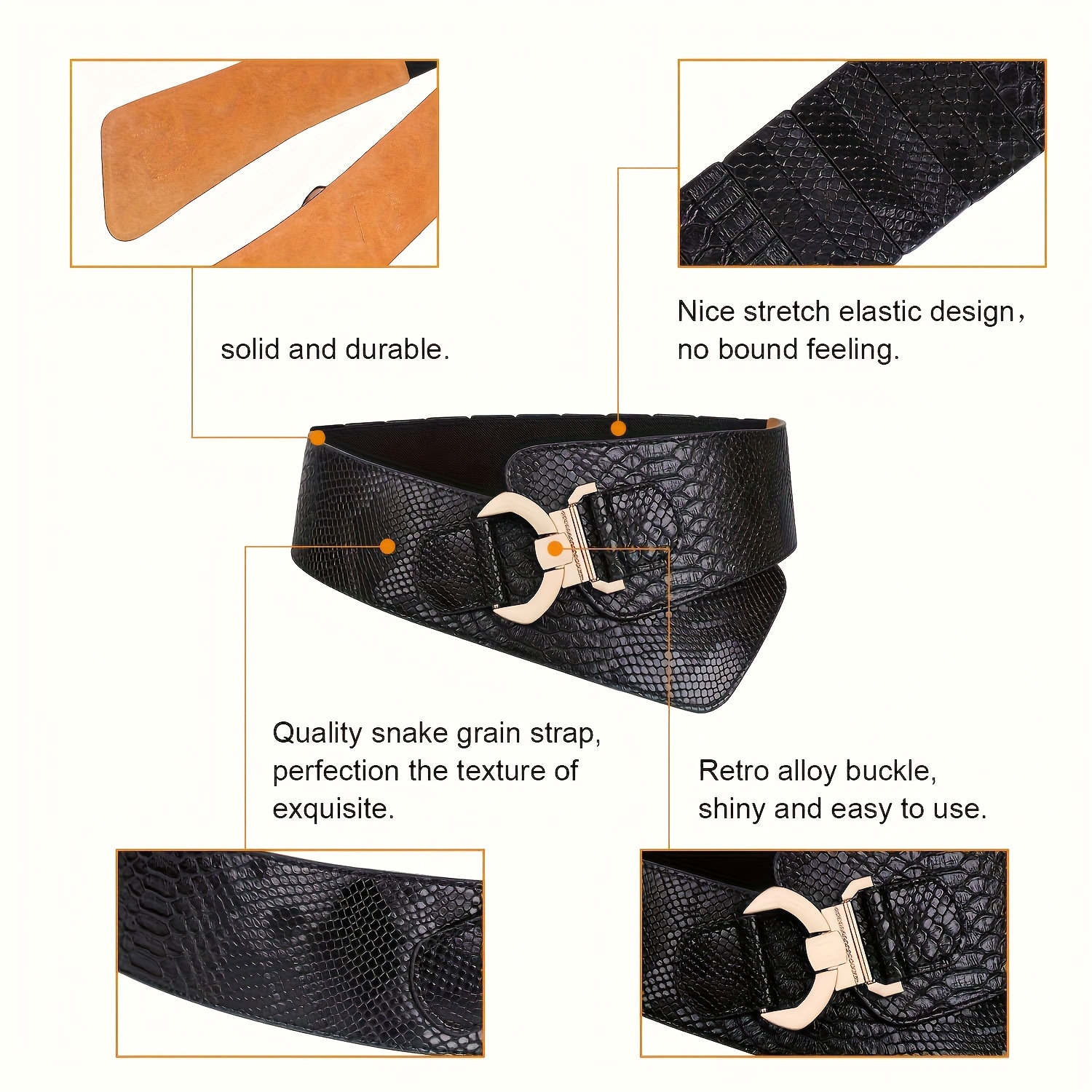 JASGOOD Ceinture Large Élastique Femme Grande Taille – Boucle Cuir Élégante, Tendance Et Confortable Pour Robe, Pull Ou Manteau (63-112 Cm)