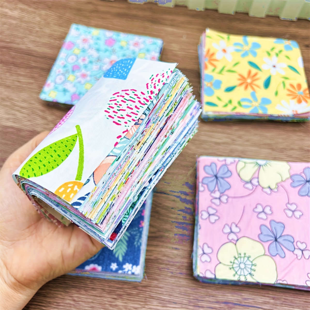 

50pcs 3.94" X 3.94" Floral Fabric Squares, Pre-cut Cartoon Quilting Material For Diy Doll Clothes & Crafts, Hand Wash Only