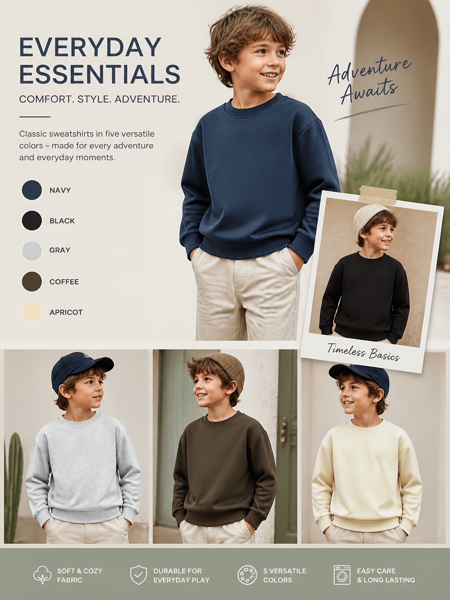 Stylish Long-Sleeve Sweatshirt Set for Boys Aged 1-10