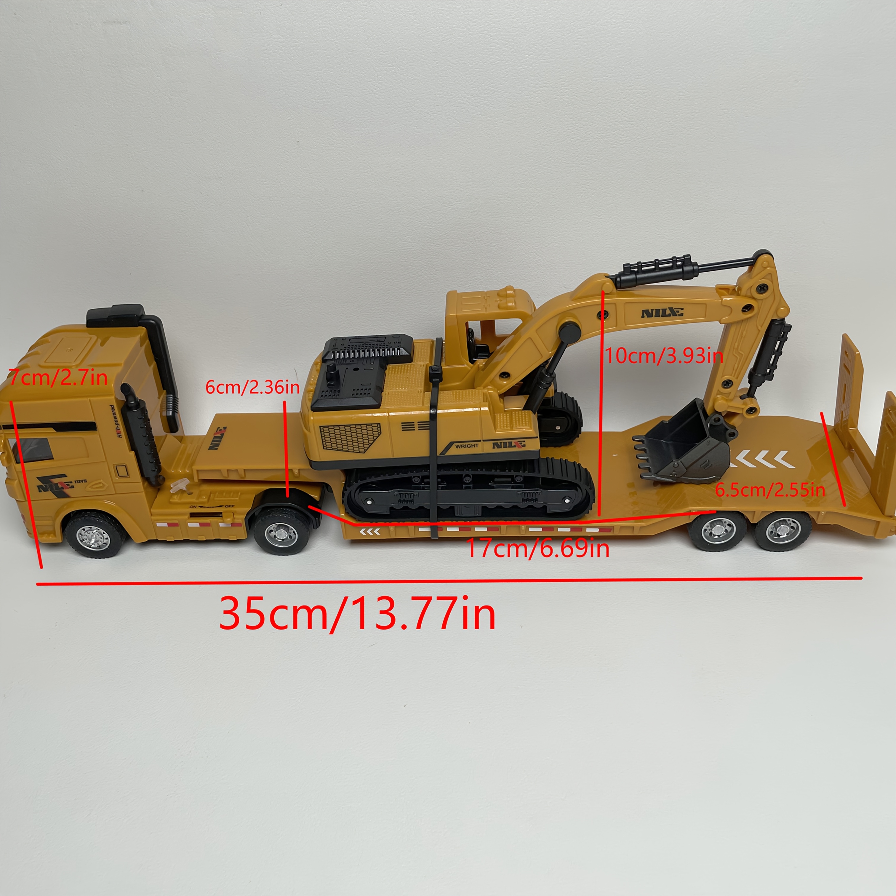 Image of Construction Toy Set Featuring An Excavator, Mixer Truck, Dump Truck, Crane, And Large Transport Vehicle, Perfect As A Birthday Gift.