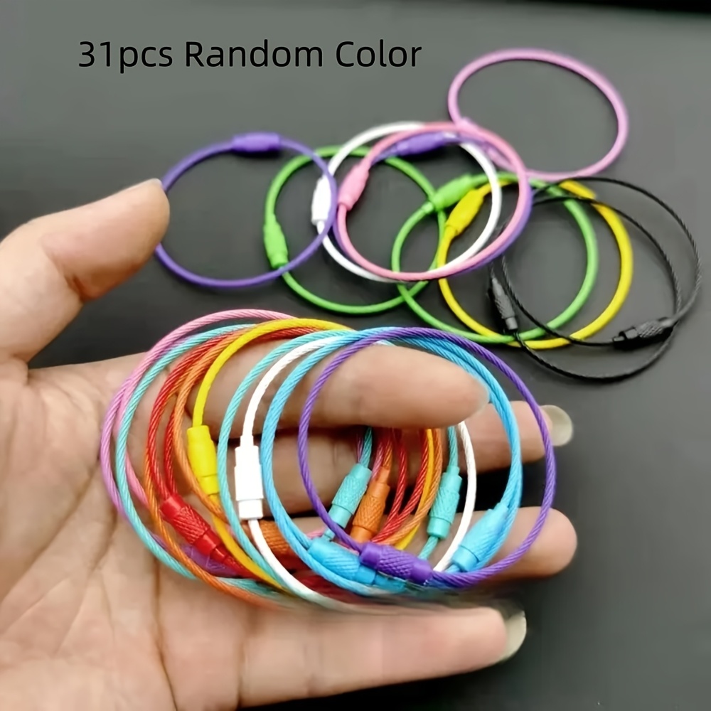 TEMU 31pcs Random Color Multi-colored Stainless Steel Wire Rings For Luggage Tags, Crafts, And Ropes - Durable Synthetic Synthetic, Assorted Colors