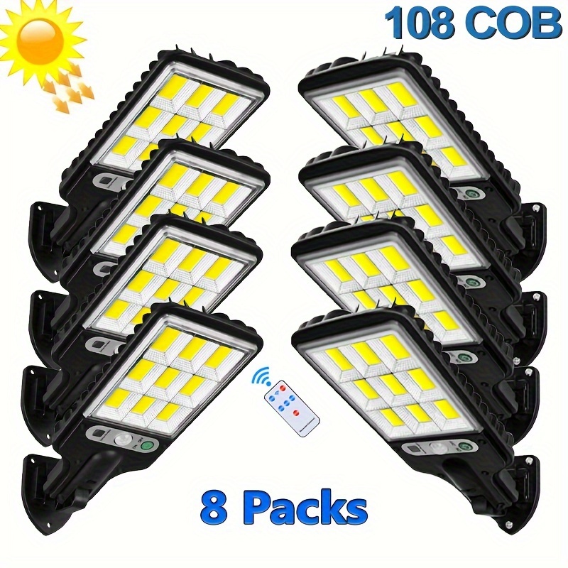   3 6 8pcs outdoor solar lights 108 cob with light reflector solar security lights solar powered motion sensor street lamp 3 lighting mode flood light garden night lamp for outside garden fence front door yard decor lighting