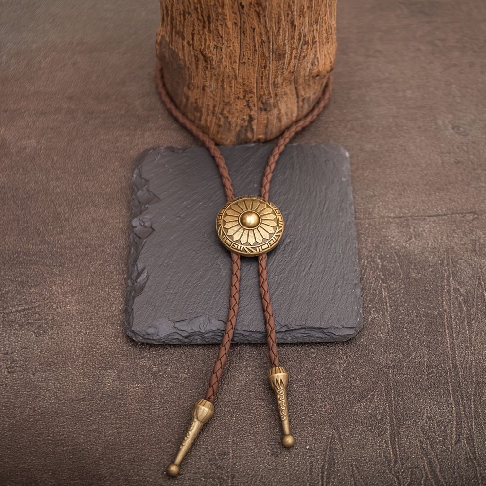 1pc Retro Cowboy Style Necklace With Round Pattern Long Chain