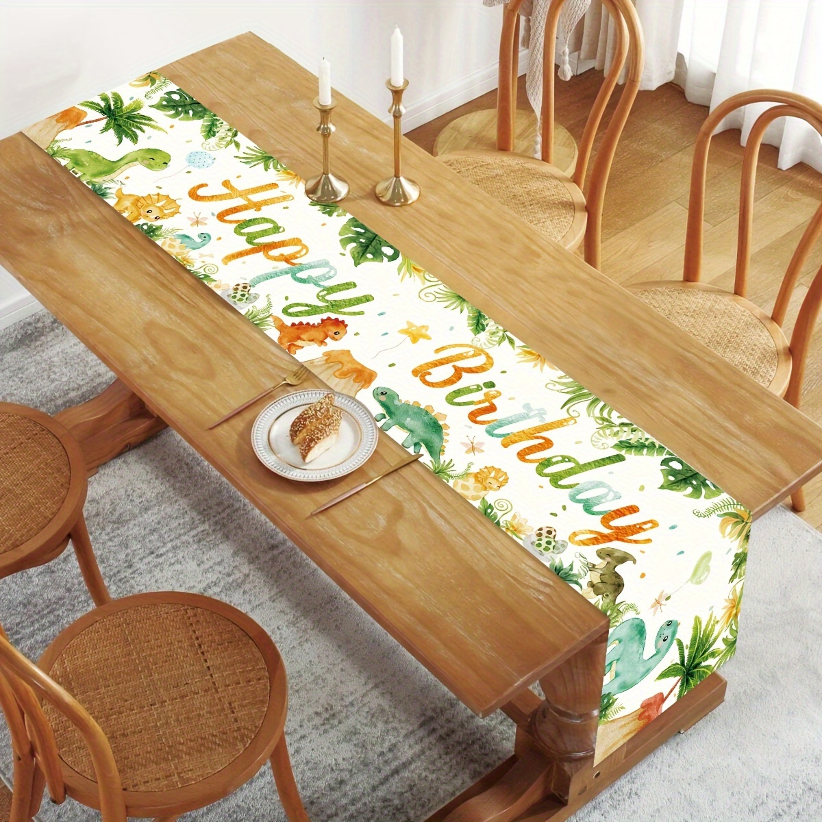 

1pc, Dinosaur Birthday Theme Table Runner, Polyester Table Runner, Suitable For Birthday Party Decoration, Living Room Desktop Decoration