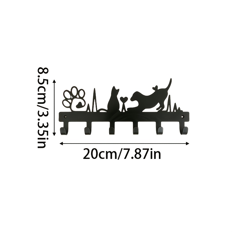 TEMU 1pc 6 Hook Modern Black Metal Wall Hook, Cat And Dog Interactive Cute Wall Decoration, Cat And Dog Heartbeat Design, Pet Theme Decoration, Warm
