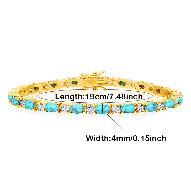 TEMU Women's Jewelry 925 Bracelet Turquoise Bracelet Inlaid Sparkling Synthetic 5a Zirconia Fashion Elegant Luxury Charm Women's Gift Date Night Mom