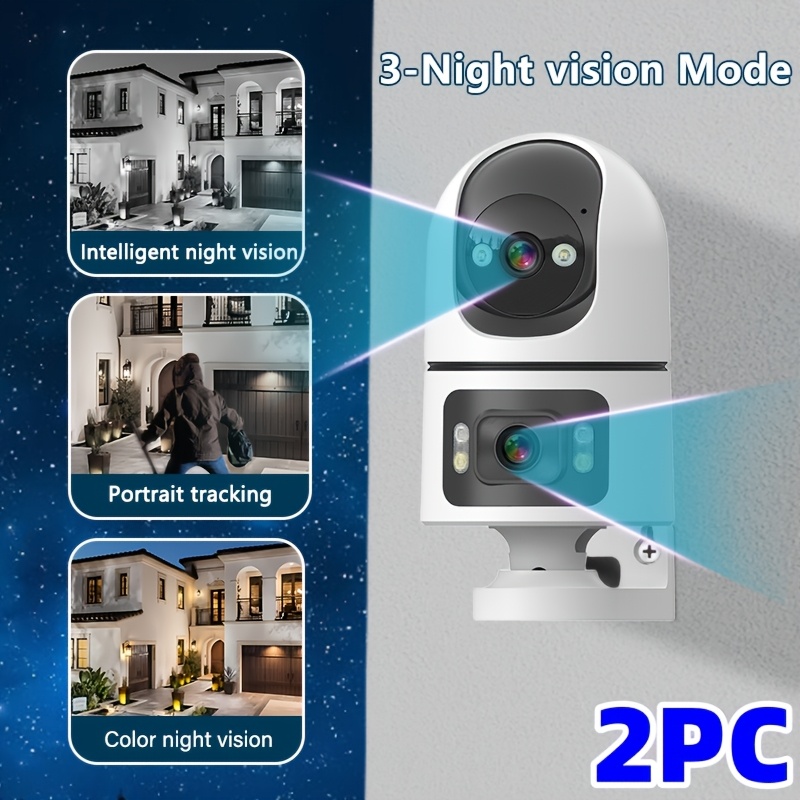 TEMU 2pcs/1pc 4k Outdoor Security Camera, Dual Lens Dual Screen Security Camera, Upgrade To 2.4/5ghz Dual Lens Wifi Stable Connection, Bt , Automatic