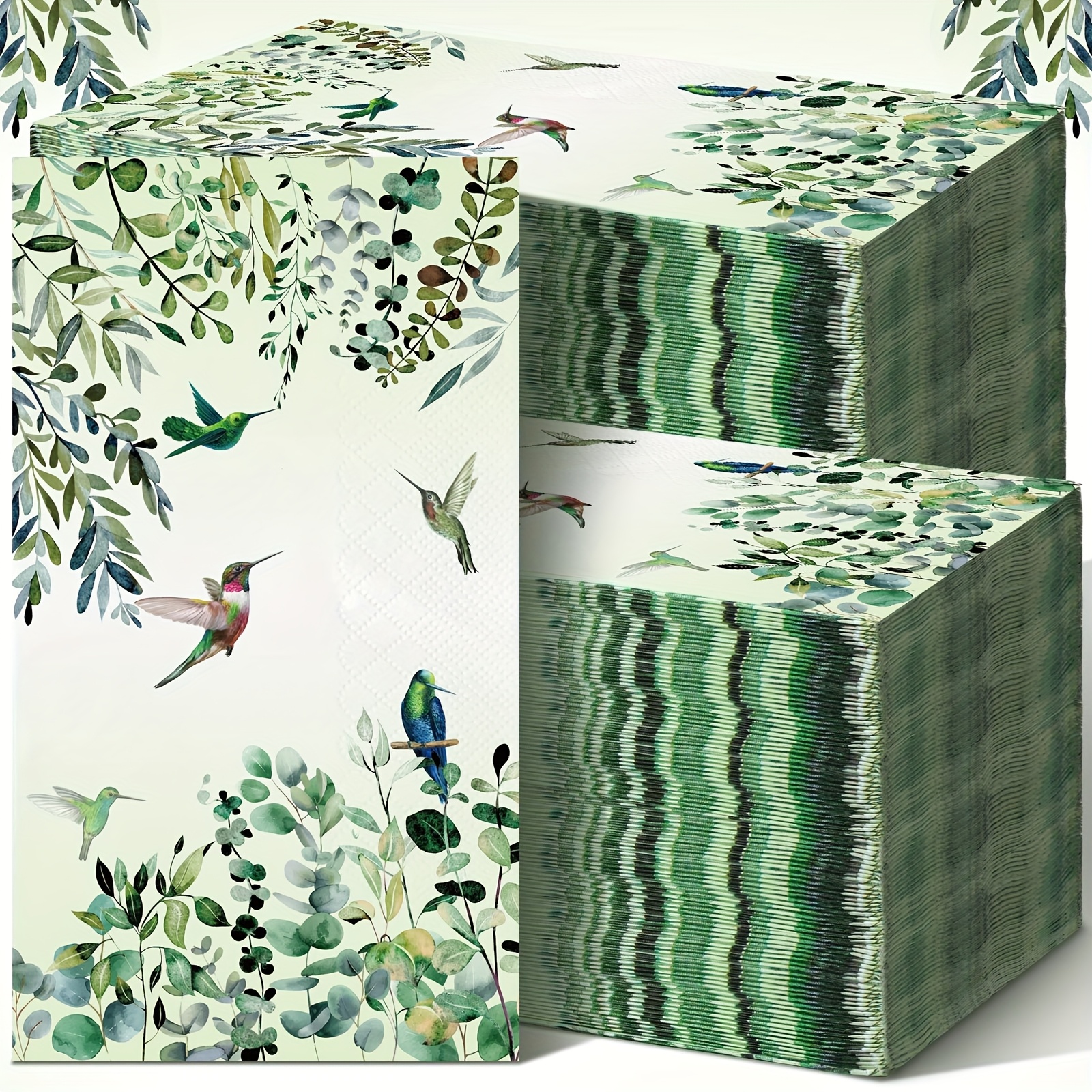 TEMU Eucalyptus Paper Napkins Disposable Hand Towels For Guest Leaves Hummingbird Bathroom Paper Napkin For Birthday Holiday Party Dinner Supplies
