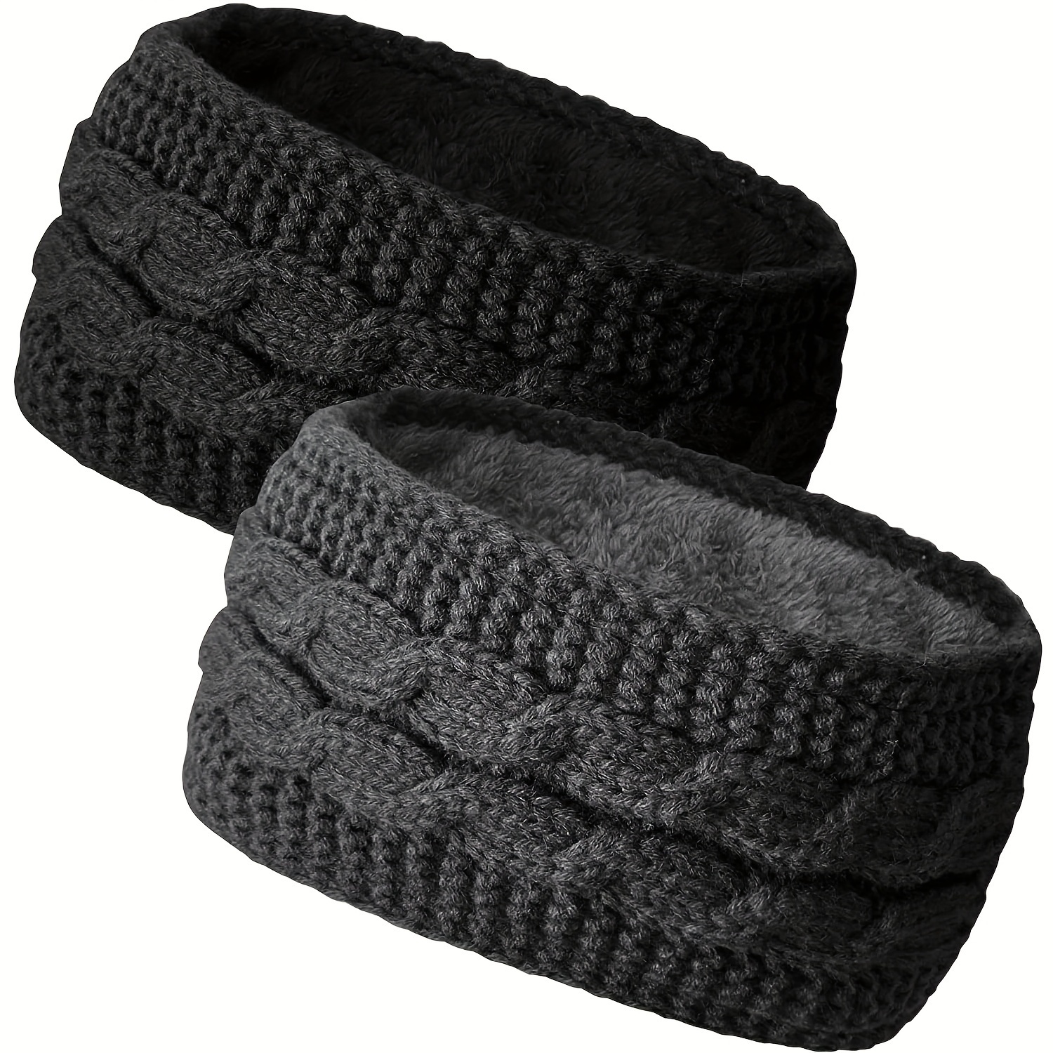 

2pcs Cozy Fleece-lined Knit Headbands For Women - , Thickened Crochet In