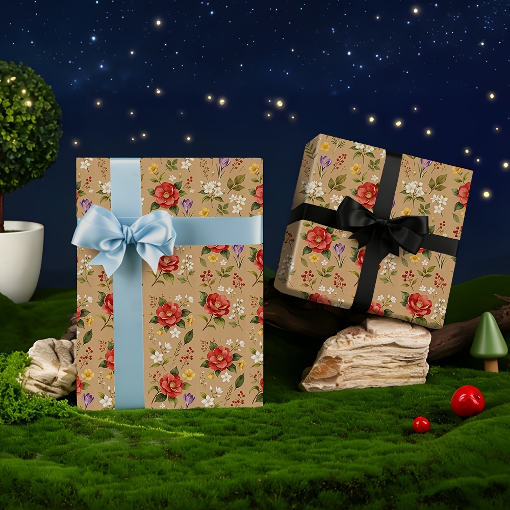 Vintage Floral Christmas Wrapping Paper Roll for Holiday Gifts