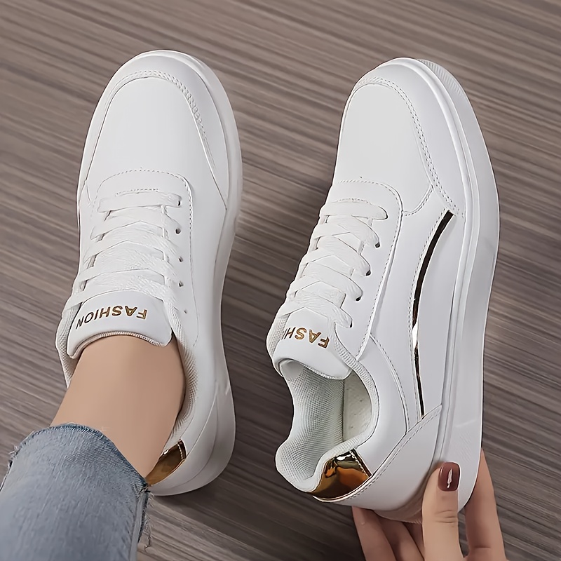 zapatillas moda mujer zapatos blancos cordones versátiles Temu