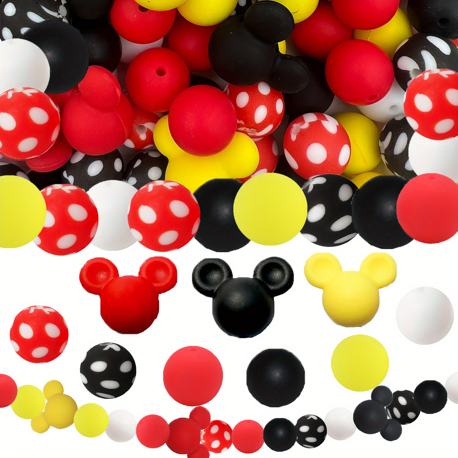 

60pcs Red & Yellow Polka Dot Silicone Beads For Diy Crafts, Necklaces, Bracelets, Jewelry & Keychain Making, Silicone Character Beads