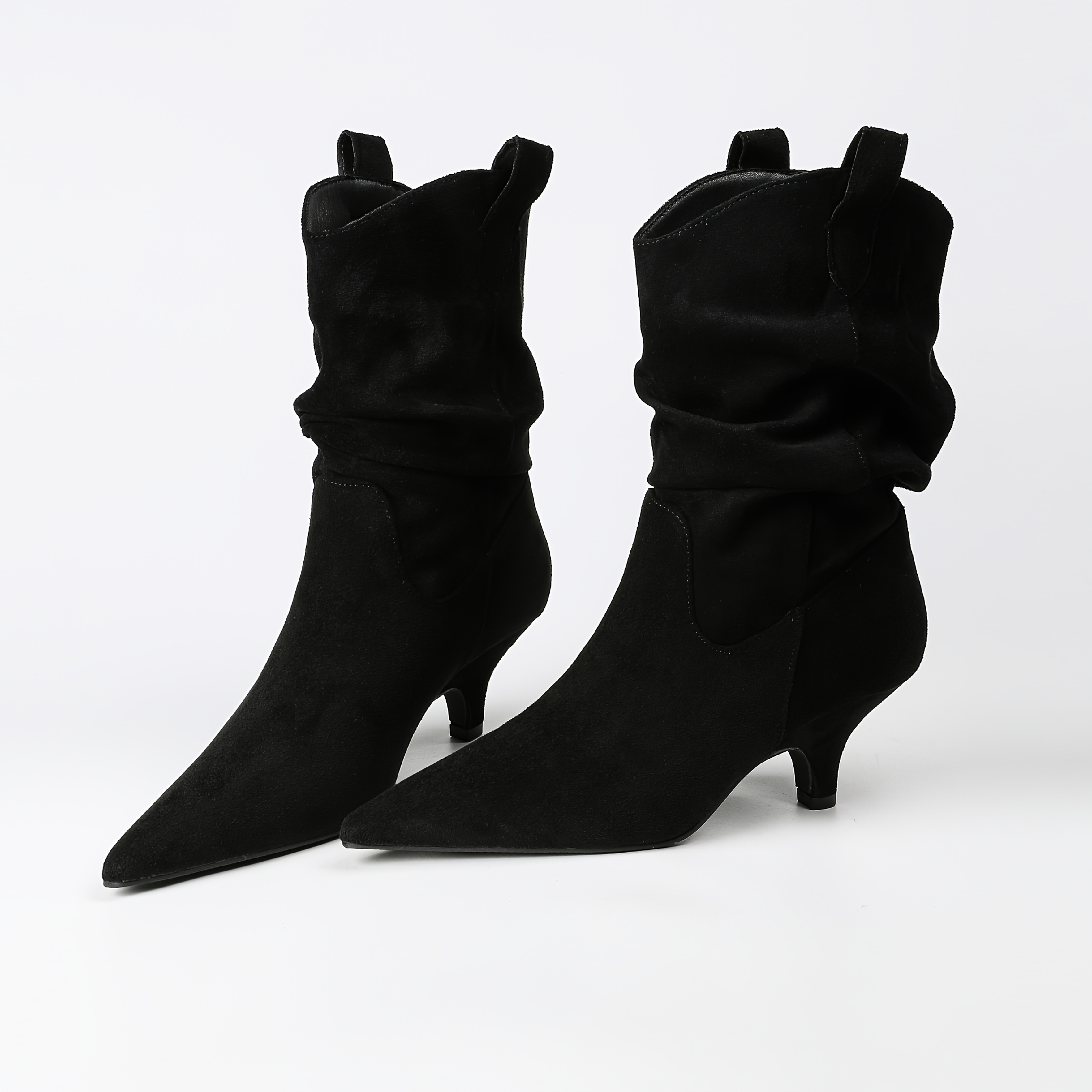 Image of Retro Stacked Heel 's Pointed Toe Stiletto Pleated Mid-calf Boots Retro High-heeled Cowboy Ankle Boots, Women Shoes