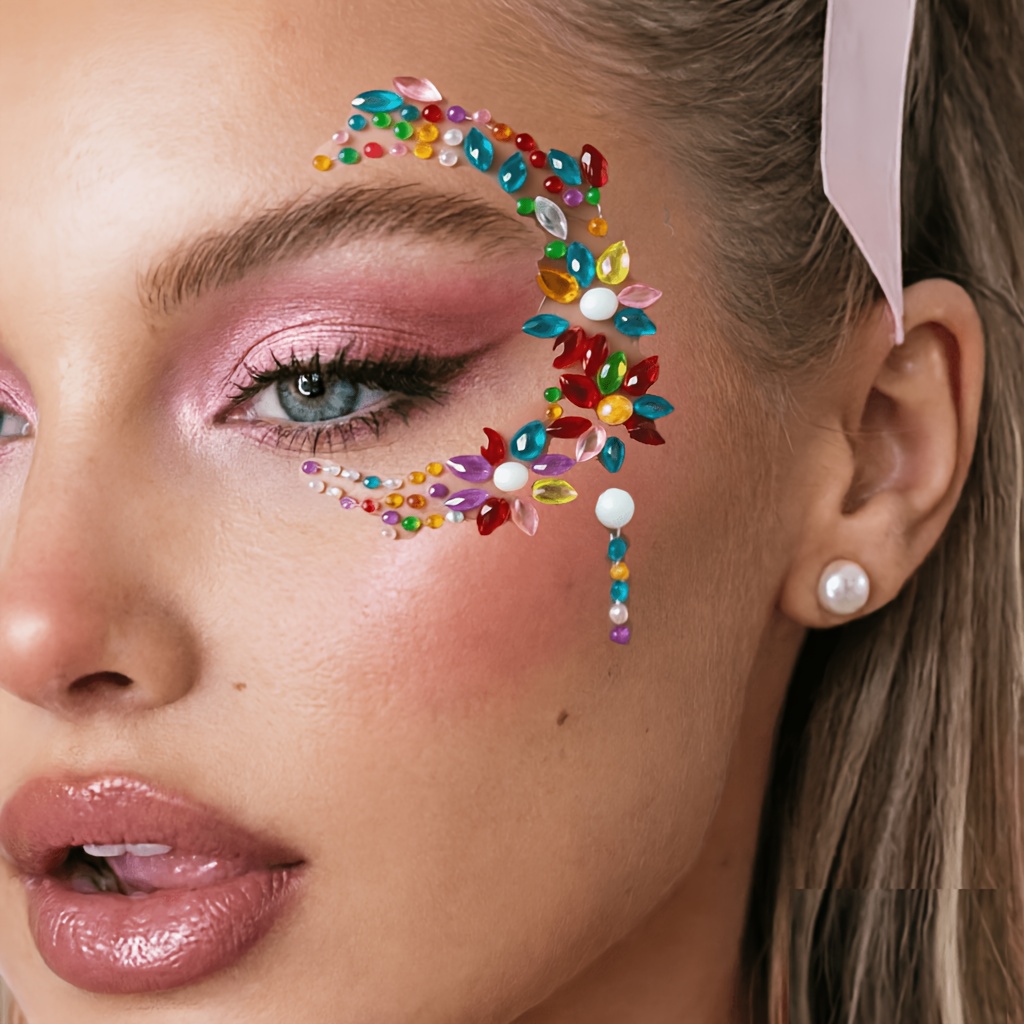 TEMU Autocollant Décoratif pour en Strass Étincelant - Un Adorateur Facial en Diamant Éblouissant, Parfait pour les Célébrations, le Cosplay, les