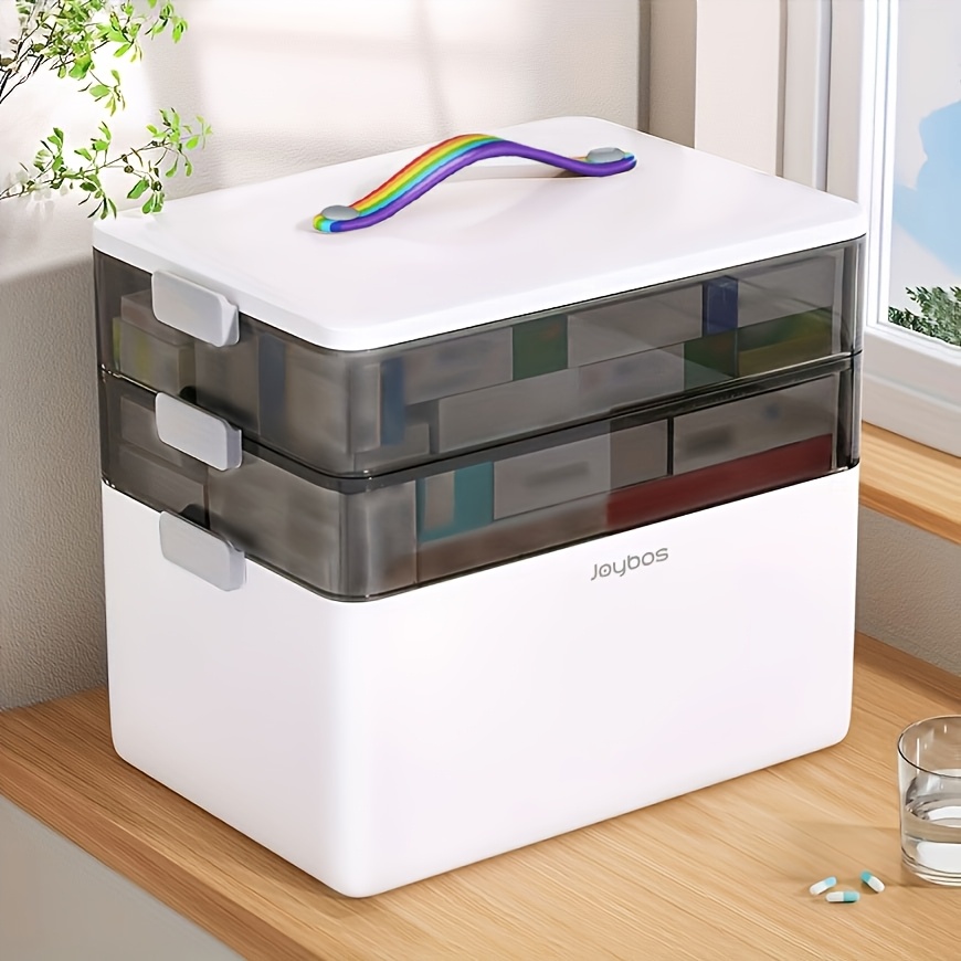 Image of Joybos Extra-large Family Medicine Storage Box With Viewing Window - Kit Organizer For Household, Travel And Office Use - Secure, Space-saving Sundries Storage Solution