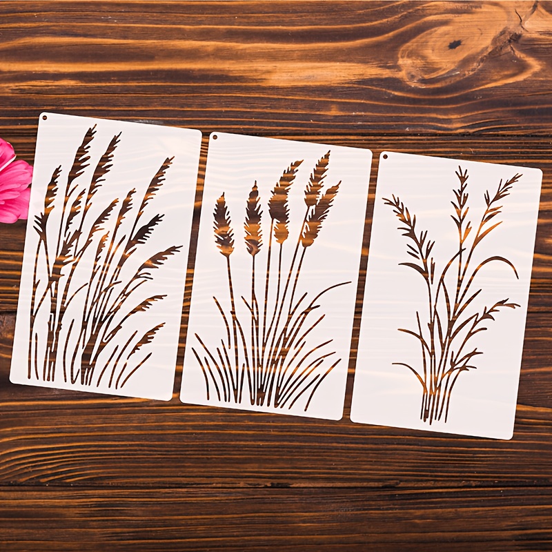 TEMU 3pcs Different Forms Of Reed Templates, 6 X 10 Inch Painting Templates, - Style Silhouette Hollow Templates, Retro Pastoral Style Doodle
